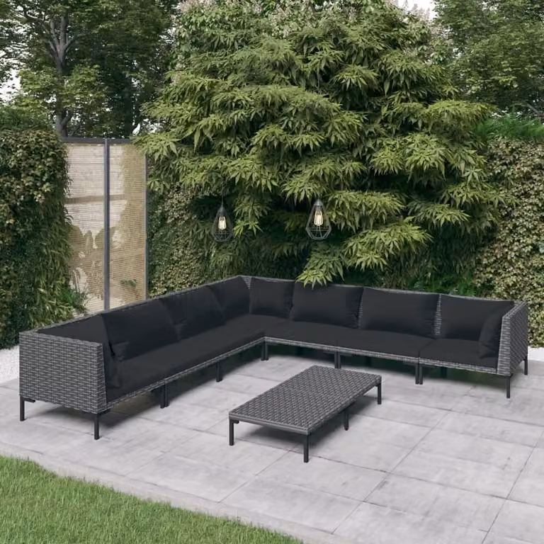Maison Exclusive - Set da giardino da 8 pezzi con cuscini in polyrattan grigio scuro