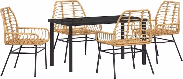 Set da Pranzo per Giardino 5 pcs Marrone polyrattan