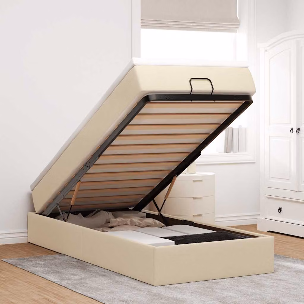 vidaXL Struttura Letto con Materasso e Base a Sollevamento, Colore Beige e Bianco, L/P/H: 90 x 200 x 23,5 cm