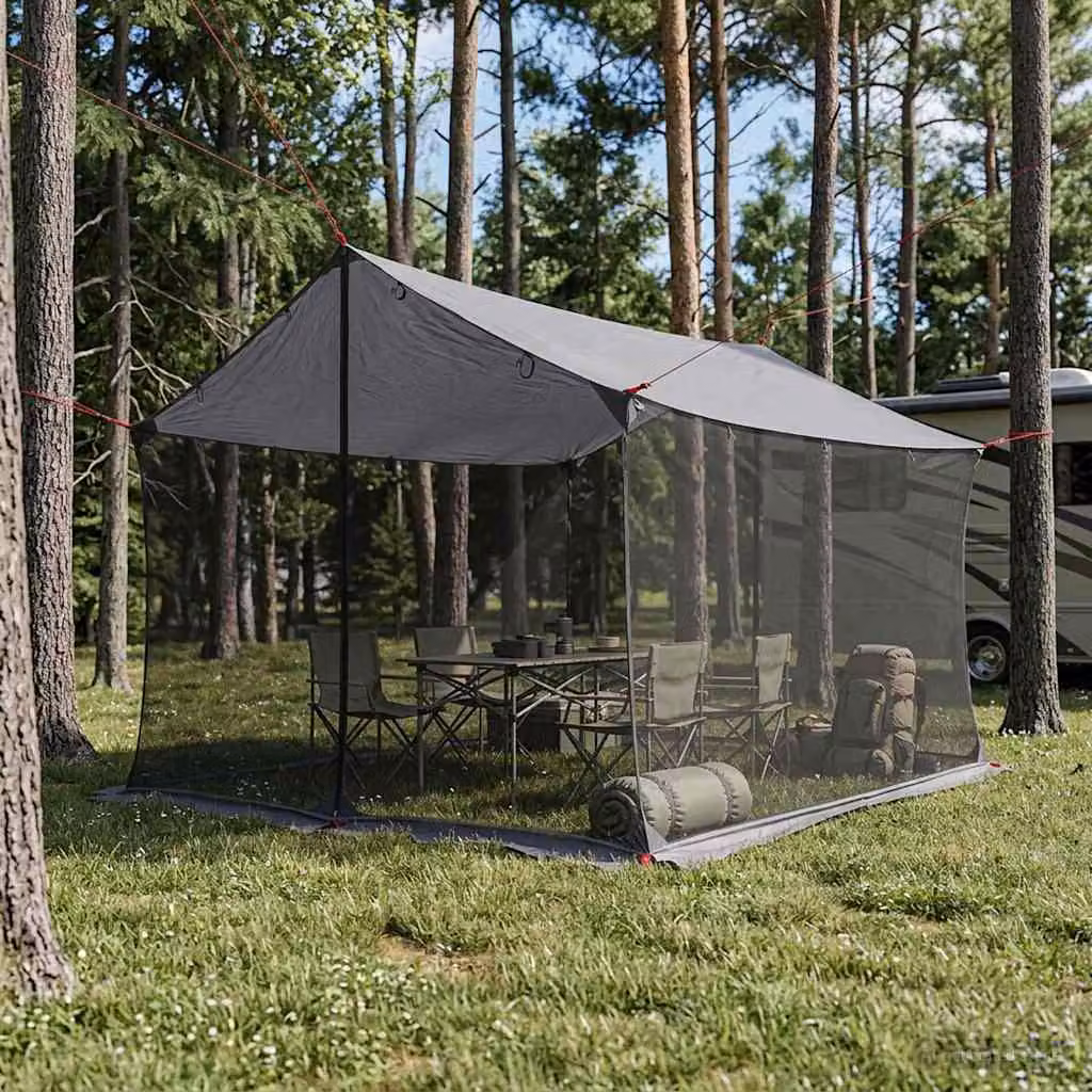 Telo da campeggio vidaXL con pareti in rete in poliestere, Grigio e arancione, L/P/H: 340 x 260 x 220 cm