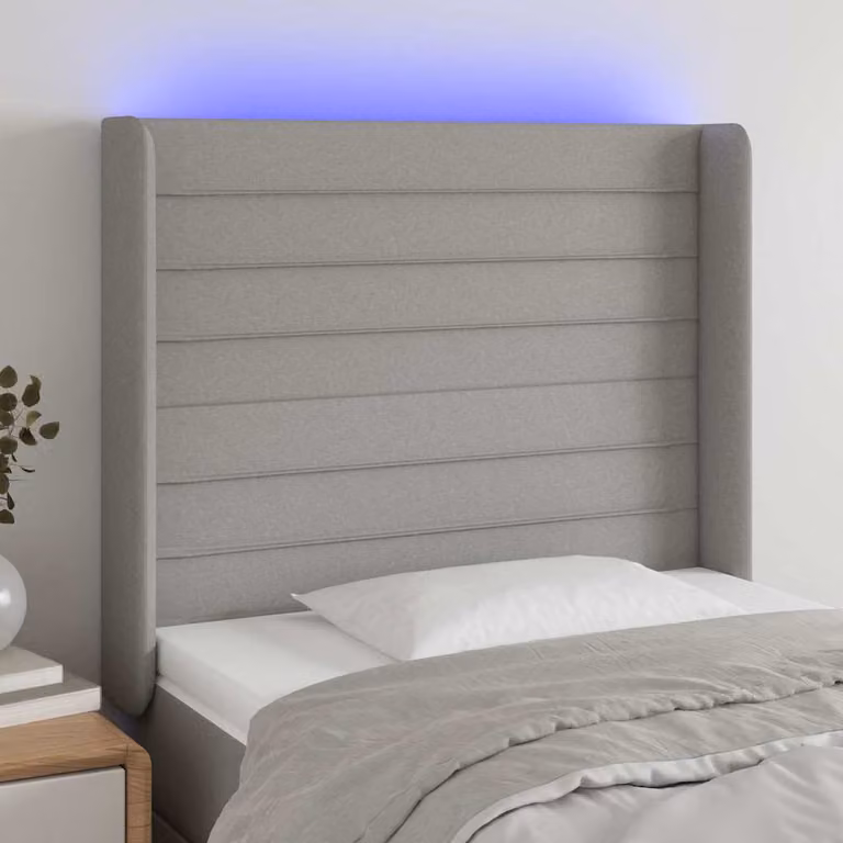 Testiera per letto vidaXL in tessuto grigio con illuminazione LED e porta di ricarica USB, L/P/H: 103 x 16 x 118/128 cm