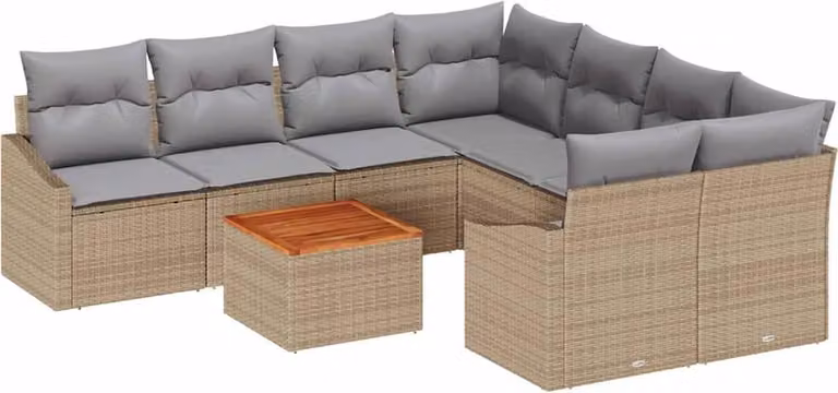 Set Divano da Giardino con cuscino 9 pcs Beige polyrattan