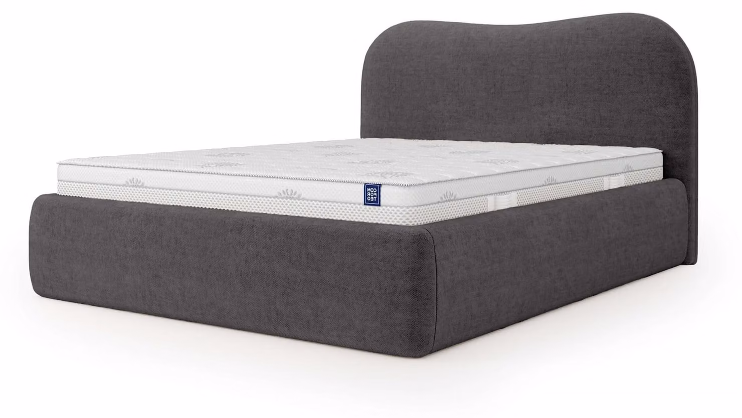 Letto imbottito con contenitore integrato, modello Leo, finitura grafite, dimensioni 160 x 200 cm