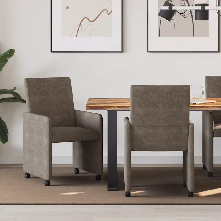 Set di 2 sedie da pranzo vidaXL con ruote e braccioli in pelle sintetica grigia, L/P/H: 57 x 66 x 94 cm