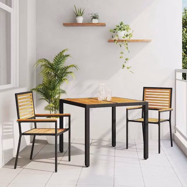 Set da Pranzo per Giardino 3 pz Nero e Marrone polyrattan 3365434