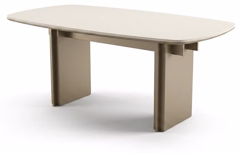 Tavolo da pranzo moderno, beige-grigio, allungabile, elegante, funzionale, dal design geometrico