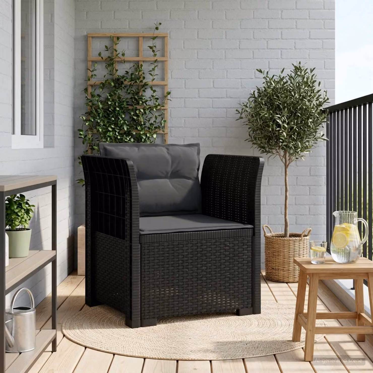 Poltrona a 1 Posto con Cuscini vidaXL in Effetto Rattan Antracite