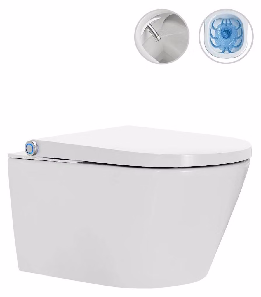 WC sospeso con bidet elettronico integrato Cronus Standard, tecnologia Vortex Rimless 180° + sedile antibatterico - bianco lucido - 59,3x38,4 cm