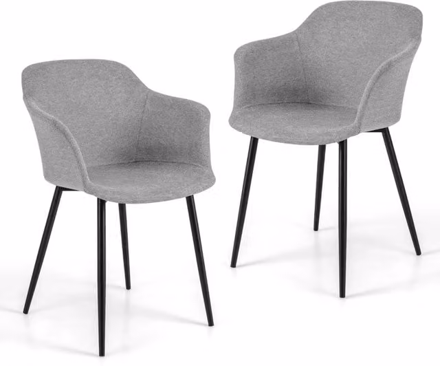 Set di 2 sedie da pranzo imbottita con schienale ergonomico ampi braccioli, 2 Sedie moderne ed eleganti Grigio chiaro