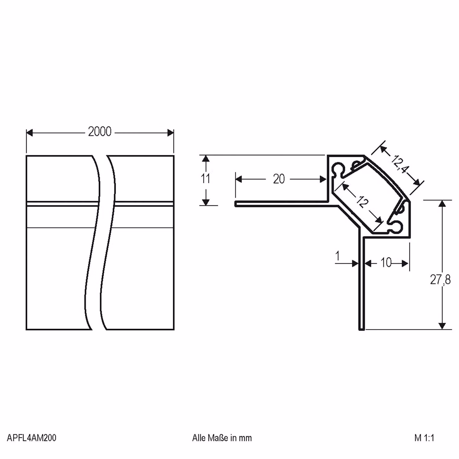 EVN APFL4 profilo angolare esterno 200cmx3,8cm, Alluminio / Grigio / Zincato, Alluminio