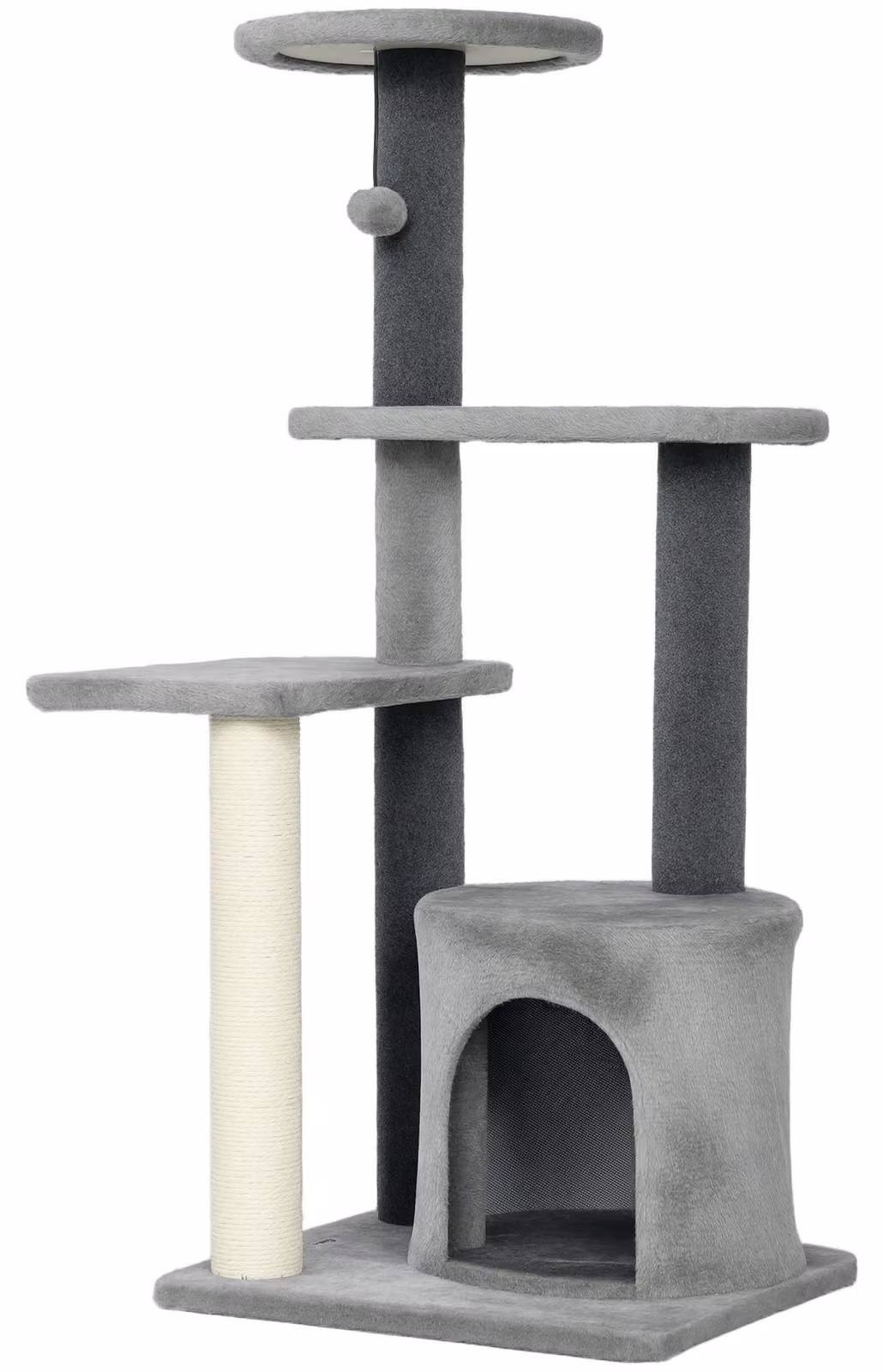 Albero per gatti Kratzbaum, altezza 103 cm, con casetta e rivestimento in sisal | Colore: Grigio | Dimensioni: 45x40x103 cm