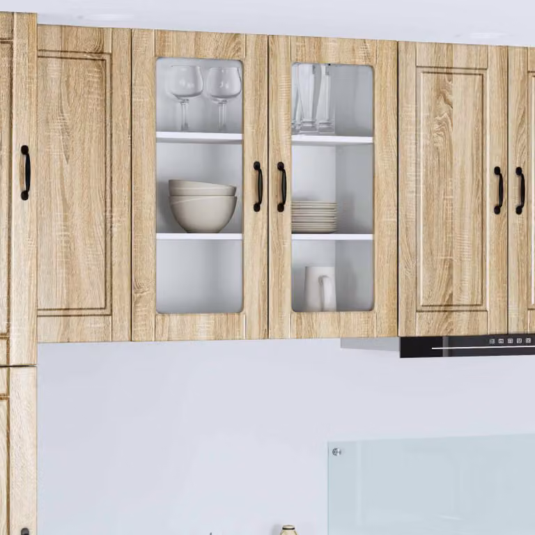 Mobile da parete PORTO vidaXL in Rovere Sonoma con ante in vetro e ripiani interni, L 80 x P 31 x H 80 cm