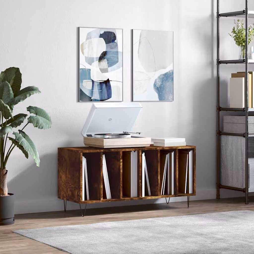 vidaXL Mobile Porta Dischi in Rovere Fumo e Legno Multistrato, Stile Industrial, L 100 cm x P 38 cm x H 48 cm
