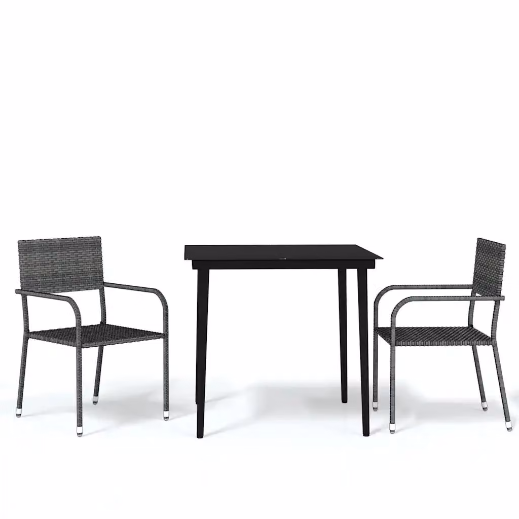 Set da pranzo da giardino vidaXL in metallo e vetro, 3 pezzi, Grigio e Nero – 2