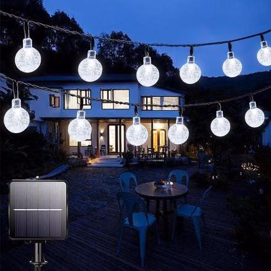 Ghirlanda luminosa a energia solare, 50 LED, 7 m, impermeabile, 8 modalità, per interni ed esterni, set di luci per giardino, terrazza, casa, feste, matrimoni e decorazioni per festival, luce bianca brillante