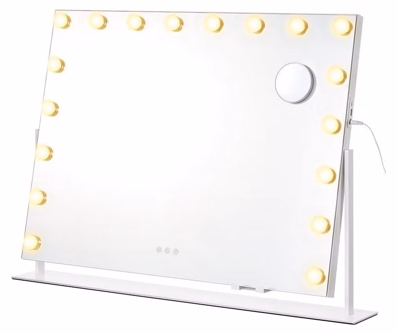 Specchio da trucco illuminato con 18 luci LED | Bianco opaco | 90x12x65 cm