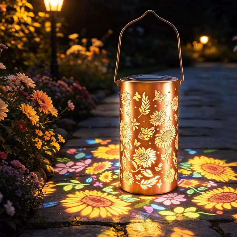 Lampada solare a forma di girasole, grado di protezione IP65, in metallo, colorata, per giardino e balcone