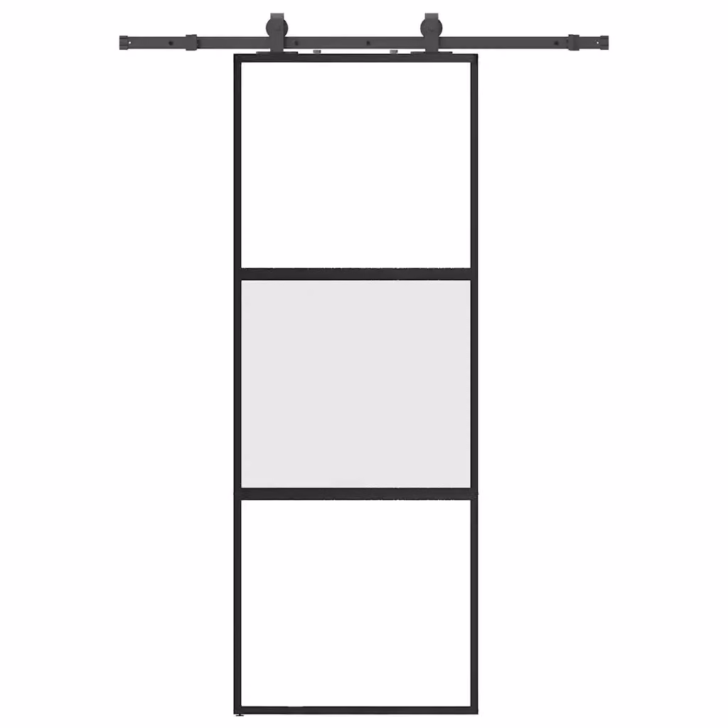 Porta Scorrevole Moderna vidaXL in Vetro Trasparente con Ferramenta Nera L: 76 cm, H: 205 cm – 2