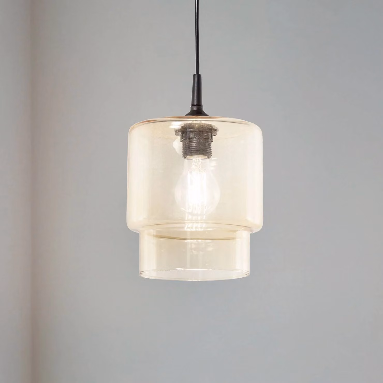 Lampada a sospensione in vetro Nesto Argon, dimmerabile, Crema / Ambra, Soggiorno / Sala da pranzo, Vetro, Lampada a sospensione
