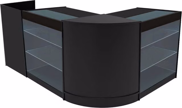 Set Banconi Aries K900 Nero con Vetrina per Negozio, Illuminazione LED, Ante Scorrevoli in Vetro e Serratura, L/P/H: 90 x 60 x 118,9 cm