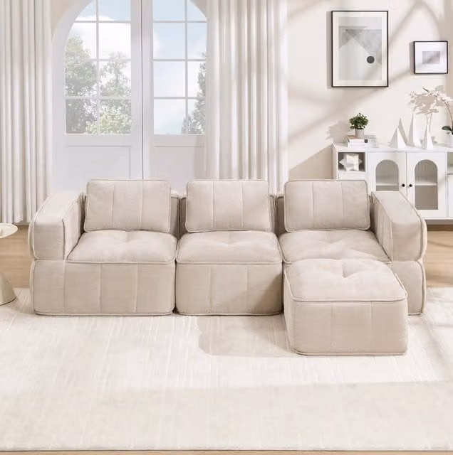 Divano modulare 271x162x67 cm in poliestere con seduta profonda; beige