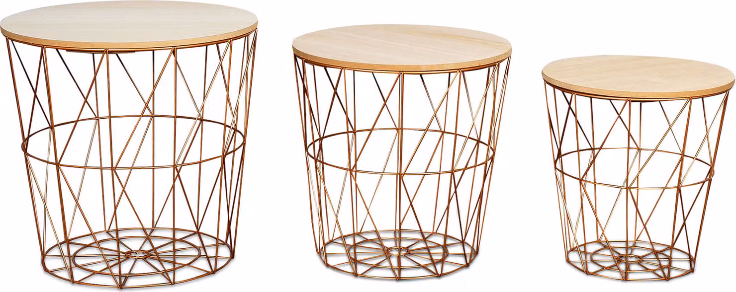 set di 3 tavolini in metallo cestino metallico cestino in filo di rame tavolino da caffè coperchio decorazione