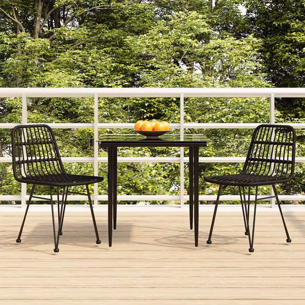 Set da pranzo da giardino moderno vidaXL in 3 pezzi in polyrattan nero con piano in vetro