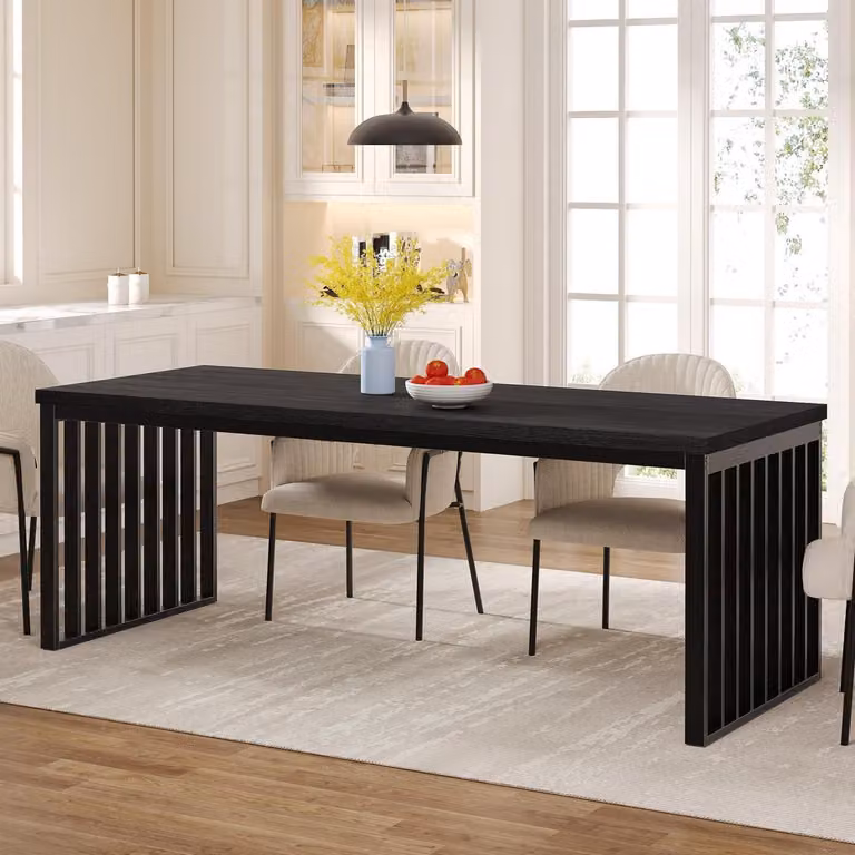 Tavolo da pranzo rettangolare, 180 cm, nero, con finitura effetto legno, per 6-8 persone