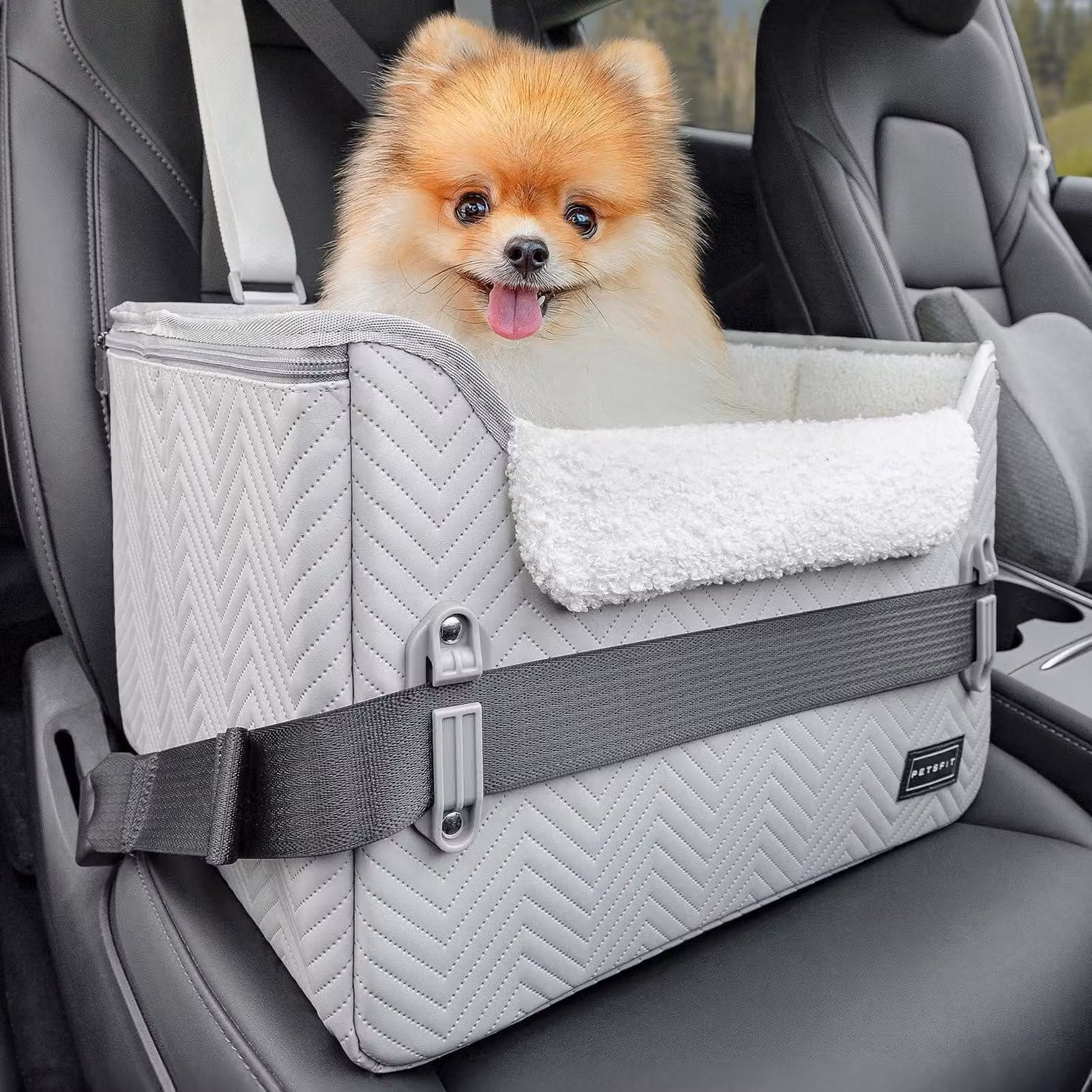 Copertura per sedile auto per cani di piccola taglia, 2-in-1: cuccia per cani e coprisedile auto, per il sedile posteriore, in pelle grigia
