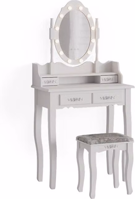 Tavolo da toeletta Maggie Vicco bianco con illuminazione LED e sgabello L/P/H: 75 x 40 x 146,5 cm