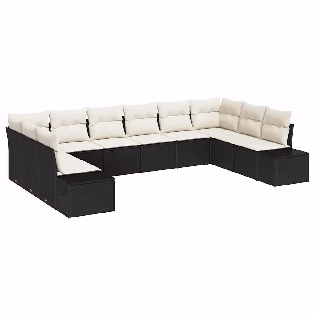 Set Divano da Giardino vidaXL 10 Pezzi Moderno a Forma di L con Cuscini, Struttura in Metallo e Polyrattan, Colore Nero e Beige – 2
