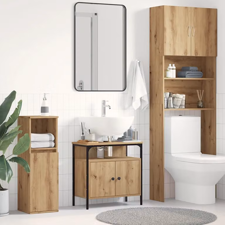 Mobile lavabo da bagno moderno vidaXL in rovere marrone con ante a cerniera e ripiani interni L/P/H: 60 x 30 x 60 cm