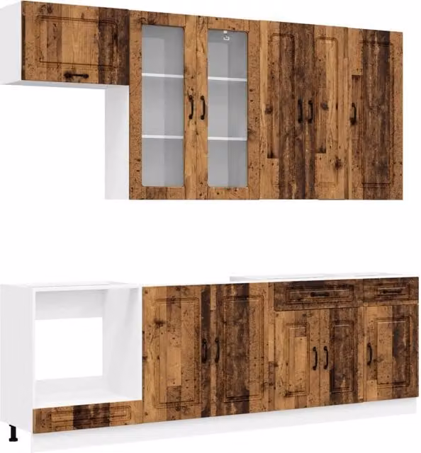 Unità Cucina Moderna vidaXL KALMAR in Legno e Vetro, Marrone, 8 Pezzi – 1