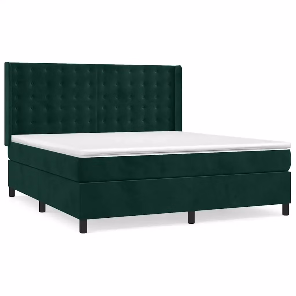 Letto Ibrido vidaXL con Giroletto a Molle e Materasso in Velluto Verde Scuro e Bianco L/P: 180 x 200 cm – 2