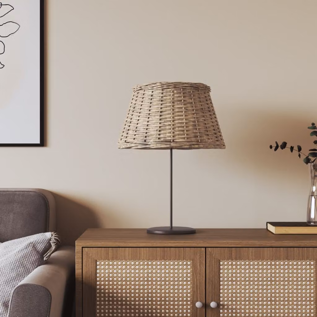 Paralume boho in vimini e metallo marrone vidaXL, forma a cono per lampadine E27, Ø 50 x 30 cm