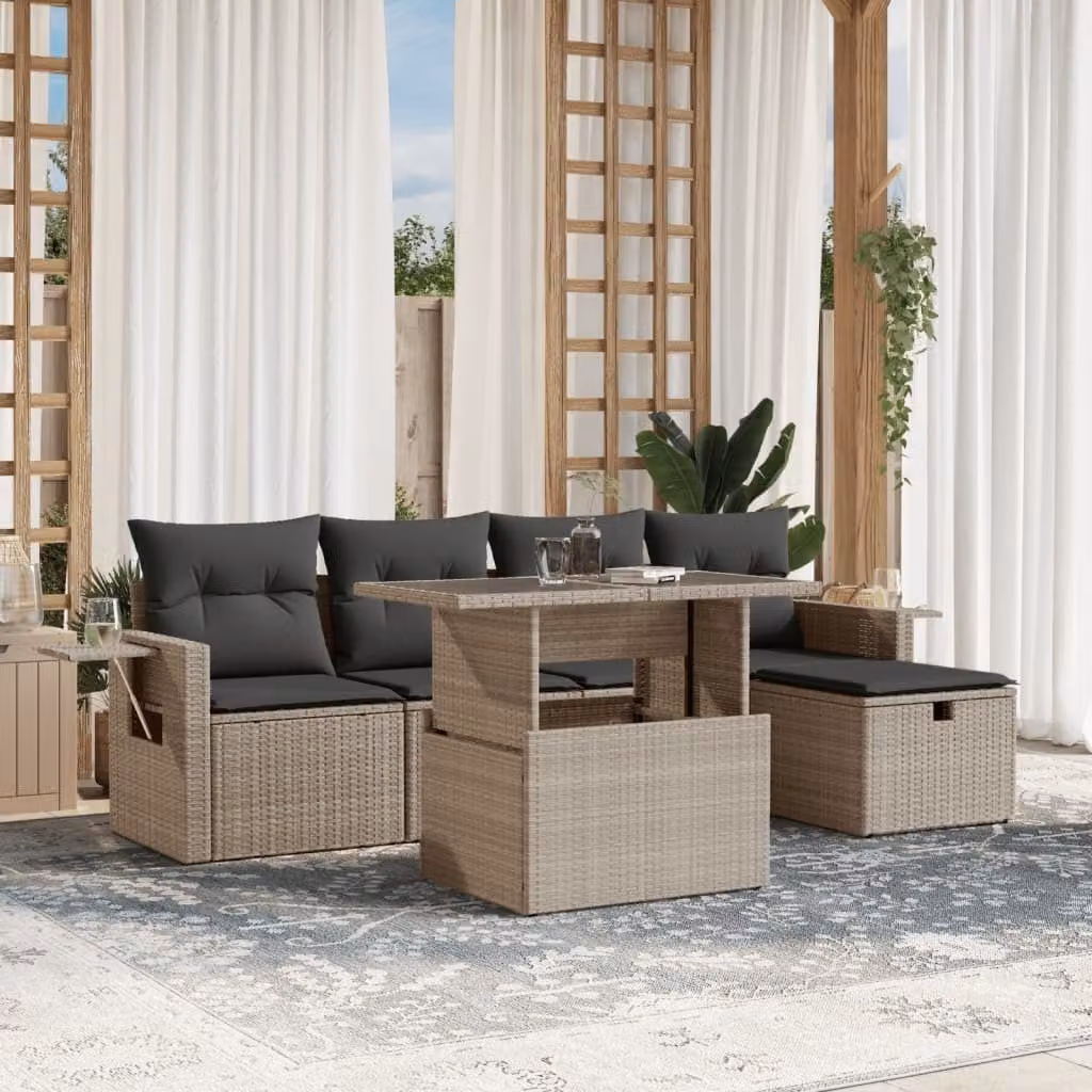 Maison Exclusive - Set Divano da Giardino 6pz con Cuscini Grigio Chiaro Polyrattan