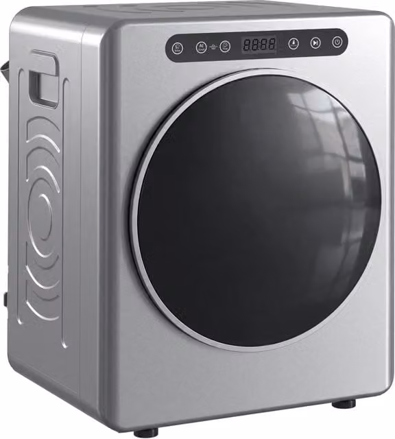 Asciugatrice elettrica compatta 3 kg 1000 W ad evacuazione con 6 modalità di asciugatura e timer, acciaio inox, argento