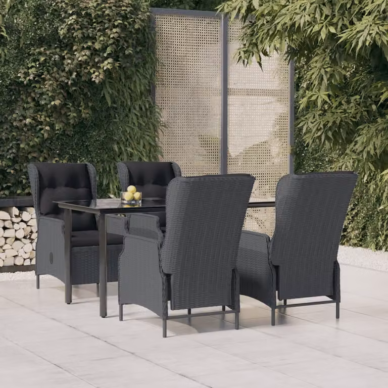 Set da Pranzo da Giardino vidaXL in Polyrattan e Vetro, 5 Pezzi, Grigio Scuro e Nero