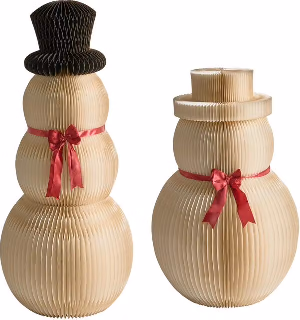 Set di 2 statuine natalizie Pupazzo di neve Beige Carta a nido d'ape Effetto 3D Stile Origami Motivo festivo
