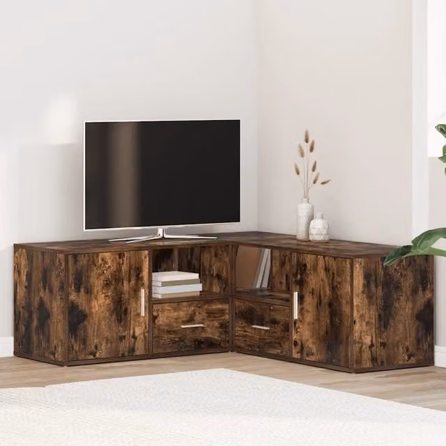 Mobile Angolare Moderno vidaXL in Rovere Marrone con Ripiani e Ante, L/P/H: 200 x 40 x 45 cm – 1
