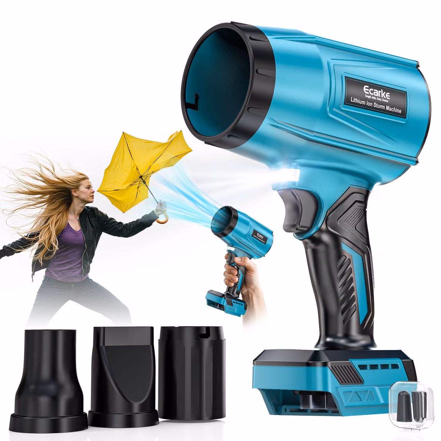 Accublazer Turbo per batterie da 18V, 80.000 giri al minuto, velocità dell'aria di 60 m/s