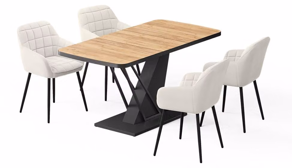 Set di tavoli da pranzo Vicco Fenaro Rovere dorato/Nero 120 x 80 cm con 4 sedie da pranzo, Model 62753