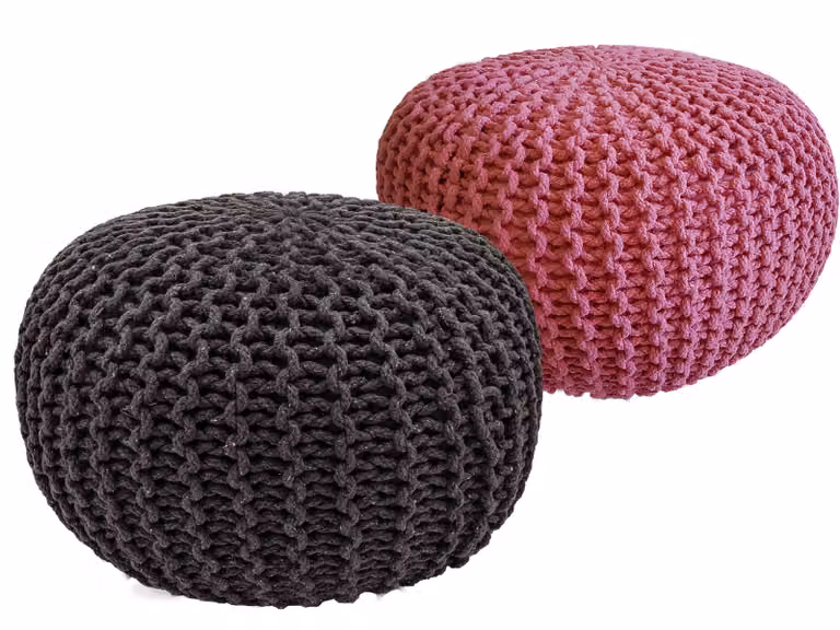 Set di 2 pouf a maglia pouf sedile pouf sedile pouf cuscino da terra Ø 55cm grigio/rosa