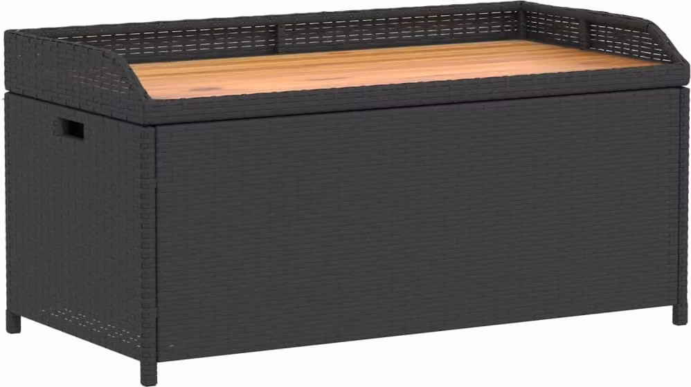 Panca Portaoggetti Nera 100x50x52 cm Polyrattan e Legno Acacia