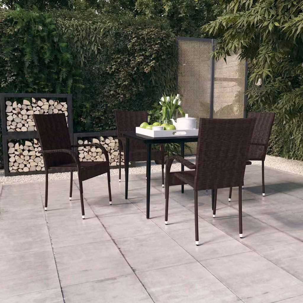 Set da pranzo da giardino moderno vidaXL in polyrattan con tavolo in vetro, 5 pezzi, marrone e nero