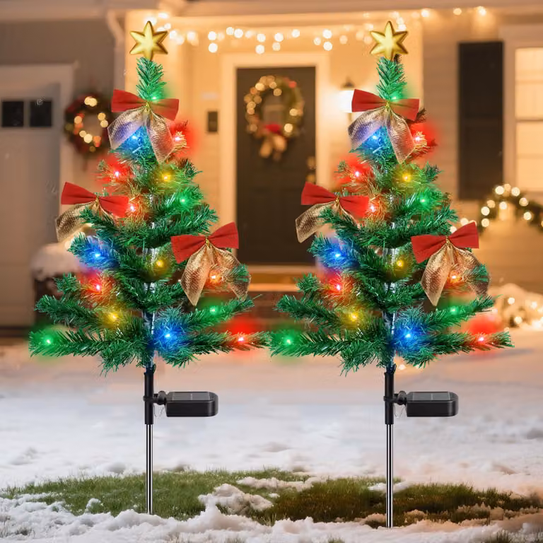 Luci solari per albero di Natale, set da 2, LED colorati, grado di protezione IP65