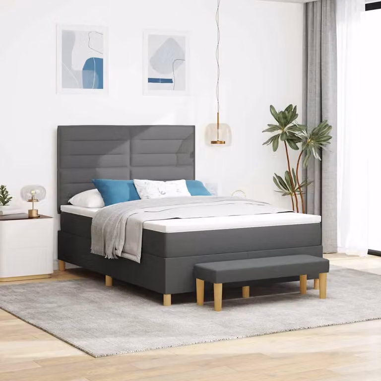 Letto a molle con materasso vidaXL in tessuto Grigio, L 140 cm x P 190 cm