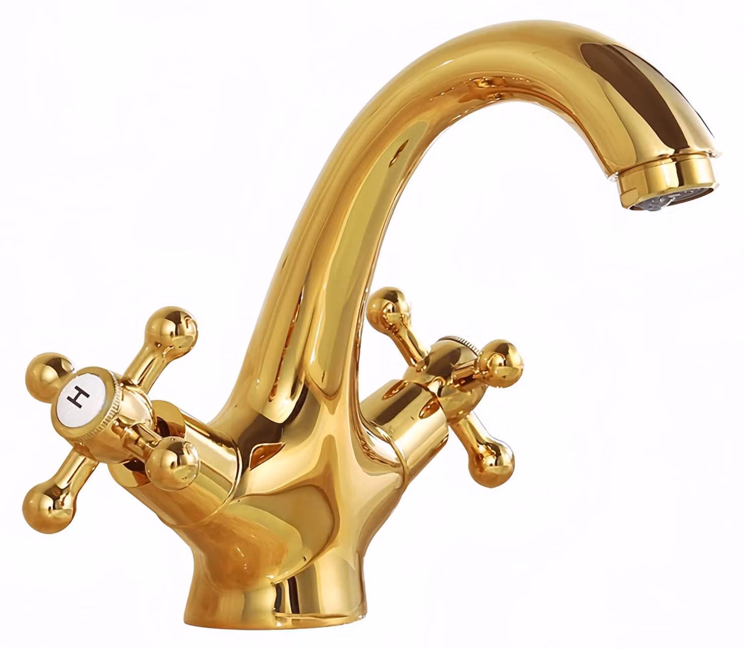 Miscelatore per lavabo in ottone dorato, con due maniglie, adatto per bagno e cucina