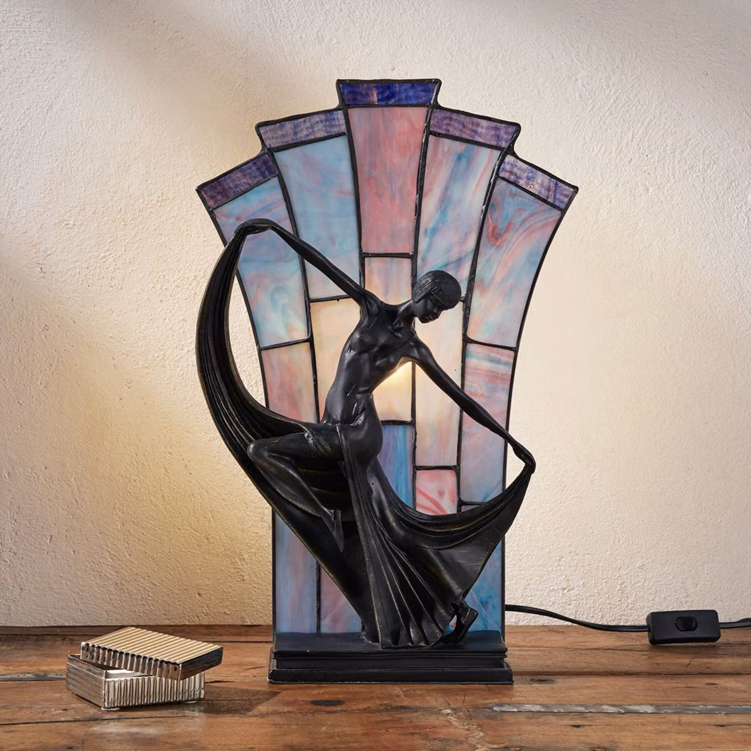 Artistar Lampada da tavolo Tiffany Flamina, Marrone / Ruggine, Soggiorno / Sala da pranzo, Vetro, Tiffany, Lampada da tavolo