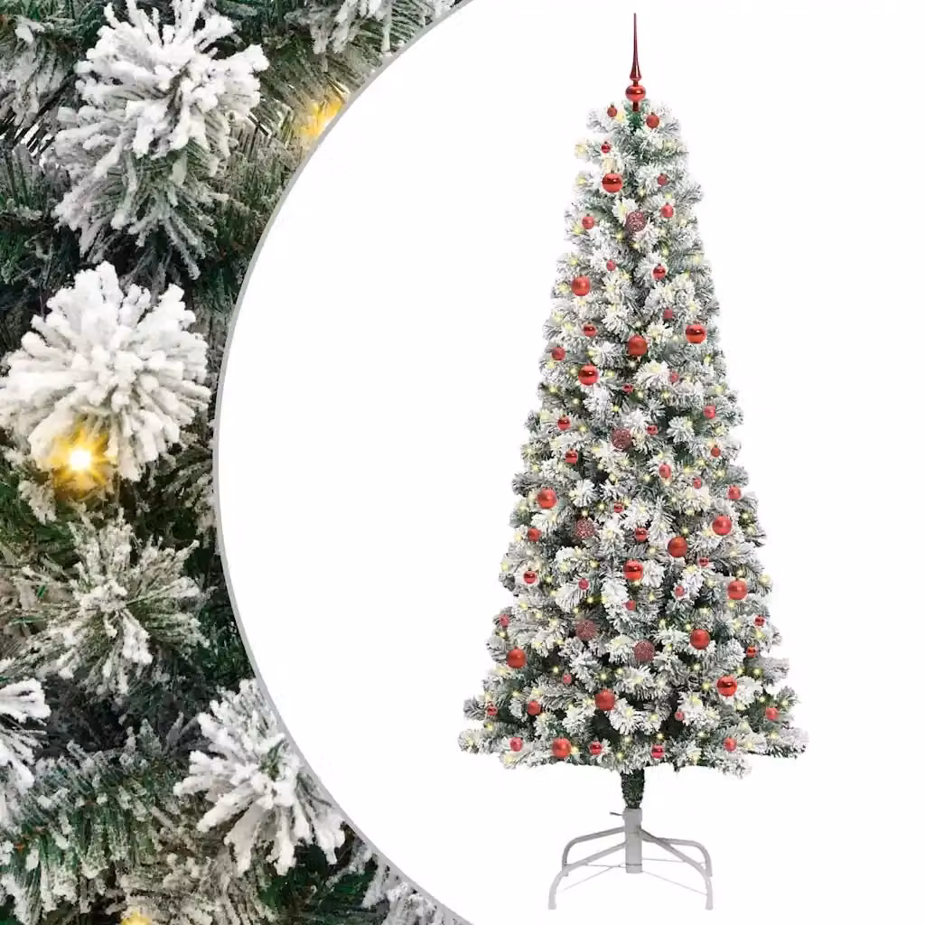Albero di Natale Artificiale Moderno vidaXL con Rami Pieghevoli Verde e Bianco e Luci LED Warm White – 2